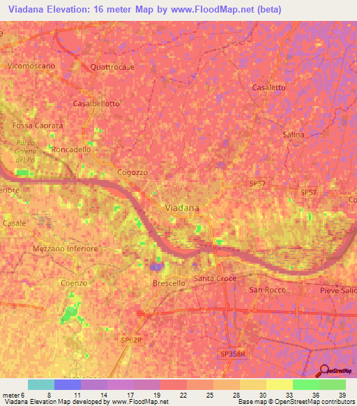 Viadana,Italy Elevation Map