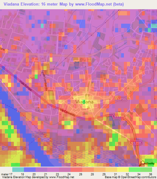 Viadana,Italy Elevation Map