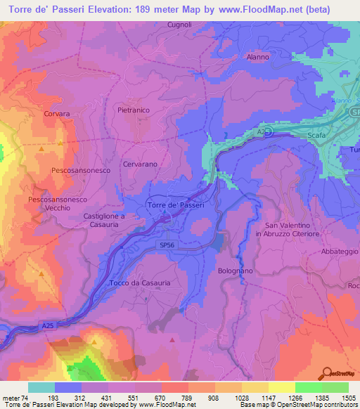 Torre de' Passeri,Italy Elevation Map