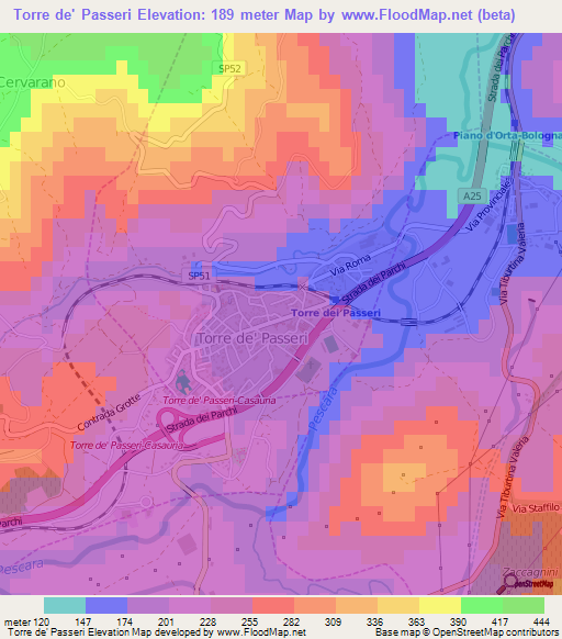 Torre de' Passeri,Italy Elevation Map