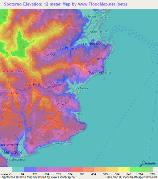 Spotorno,Italy Elevation Map