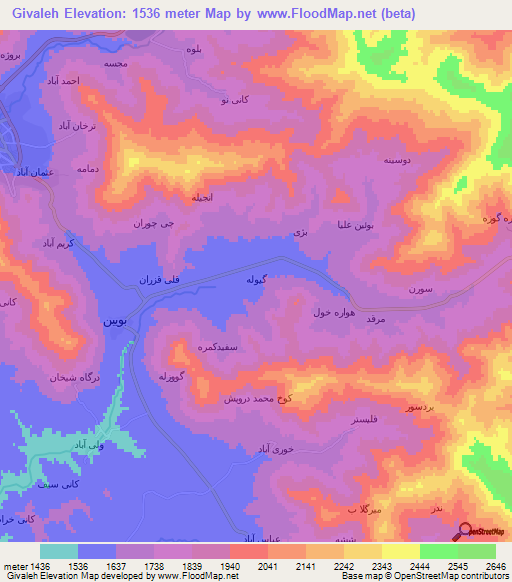 Givaleh,Iran Elevation Map