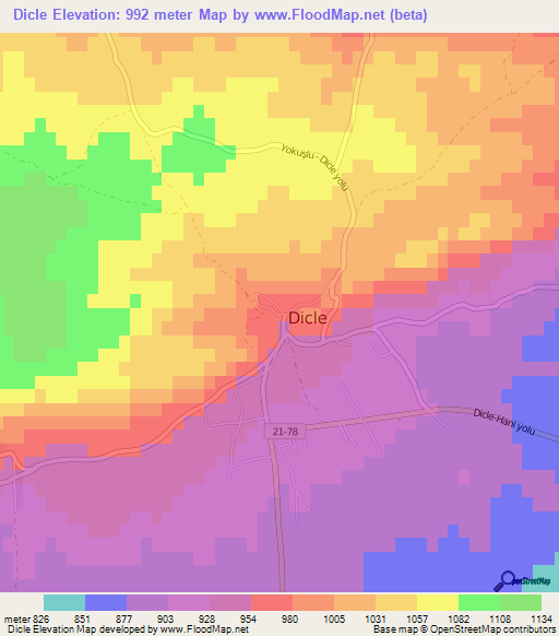 Dicle,Turkey Elevation Map