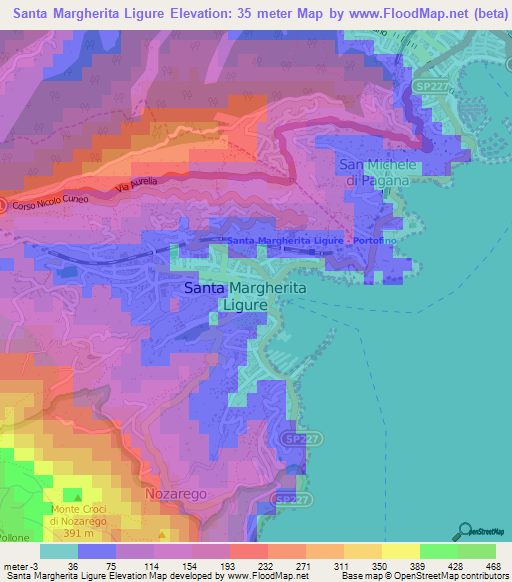 Santa Margherita Ligure,Italy Elevation Map