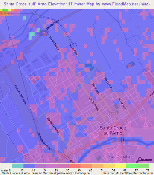 Santa Croce sull' Arno,Italy Elevation Map