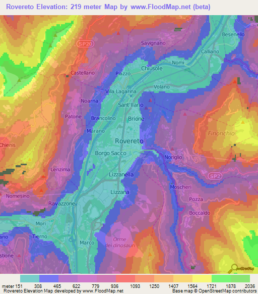Rovereto,Italy Elevation Map