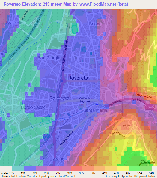 Rovereto,Italy Elevation Map