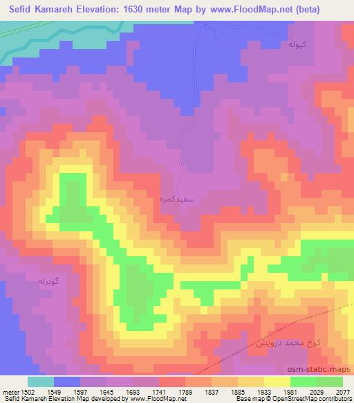 Sefid Kamareh,Iran Elevation Map