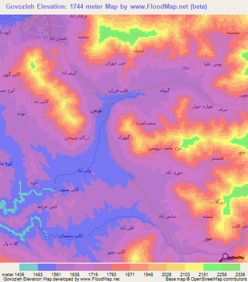 Govozleh,Iran Elevation Map