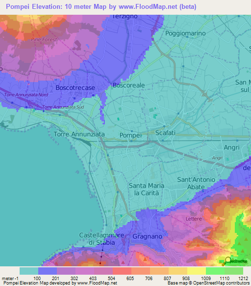 Pompei,Italy Elevation Map
