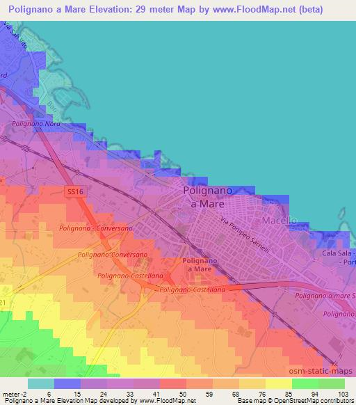 Polignano a Mare,Italy Elevation Map