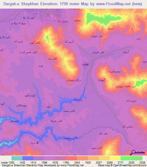 Dargah-e Sheykhan,Iran Elevation Map