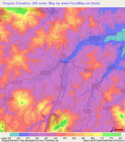 Pergola,Italy Elevation Map