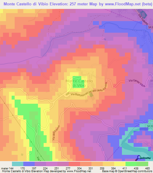 Monte Castello di Vibio,Italy Elevation Map