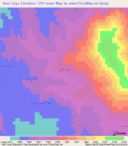 Kani Guyz,Iran Elevation Map
