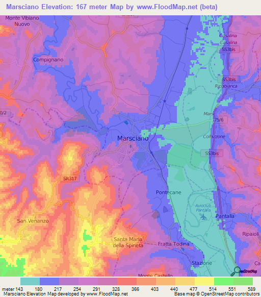 Marsciano,Italy Elevation Map