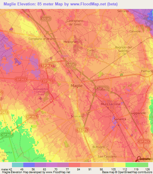 Maglie,Italy Elevation Map