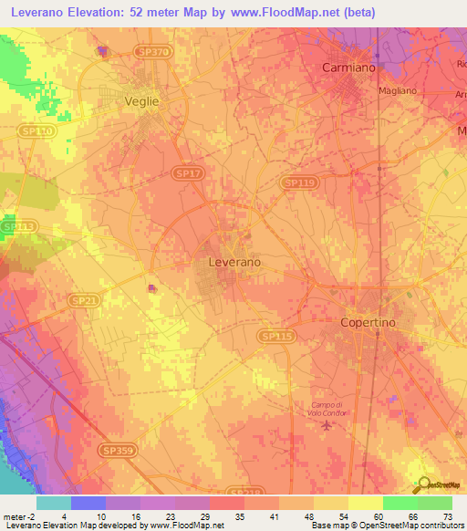 Leverano,Italy Elevation Map