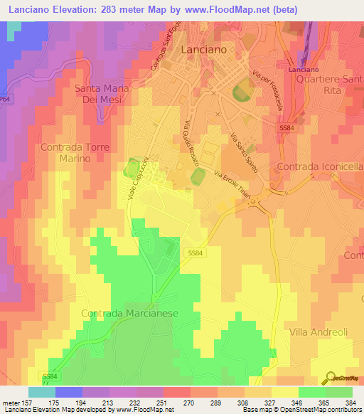 Lanciano,Italy Elevation Map