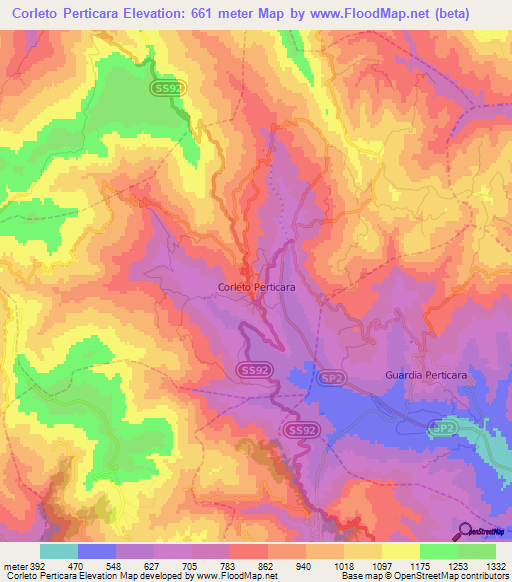 Corleto Perticara,Italy Elevation Map
