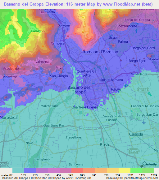 Bassano del Grappa,Italy Elevation Map