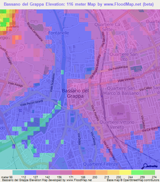 Bassano del Grappa,Italy Elevation Map