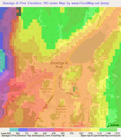 Baselga di Pine,Italy Elevation Map