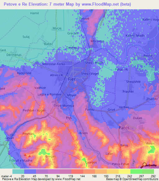 Petove e Re,Albania Elevation Map