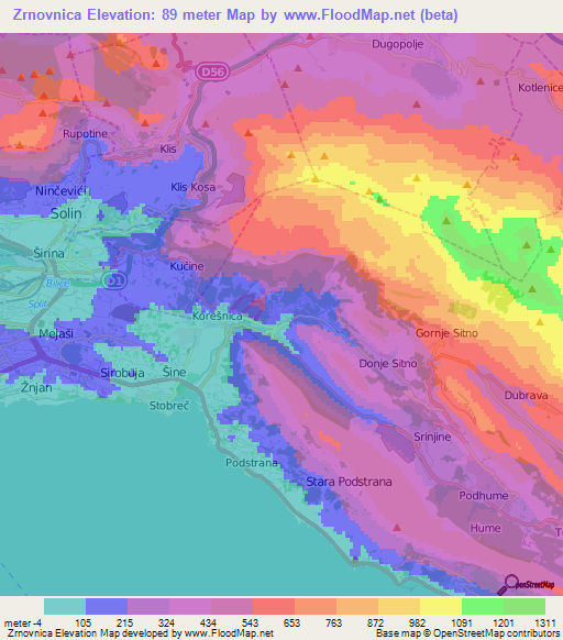 Zrnovnica,Croatia Elevation Map