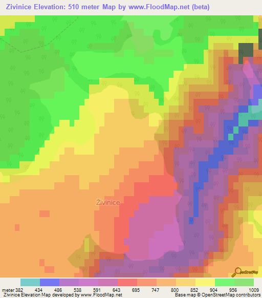 Zivinice,Bosnia and Herzegovina Elevation Map