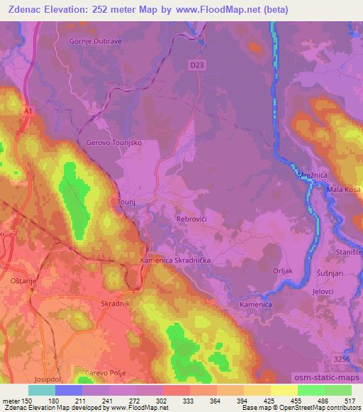 Zdenac,Croatia Elevation Map