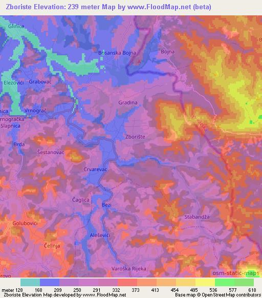 Zboriste,Bosnia and Herzegovina Elevation Map