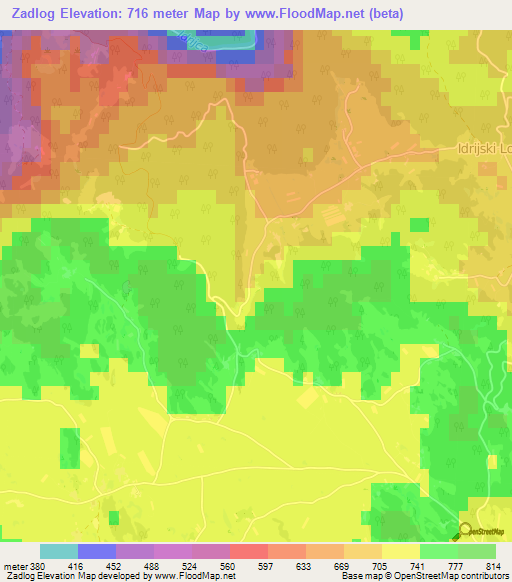 Zadlog,Slovenia Elevation Map