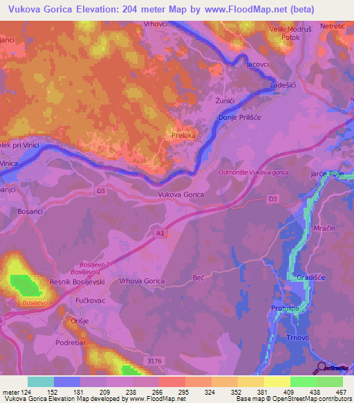 Vukova Gorica,Croatia Elevation Map