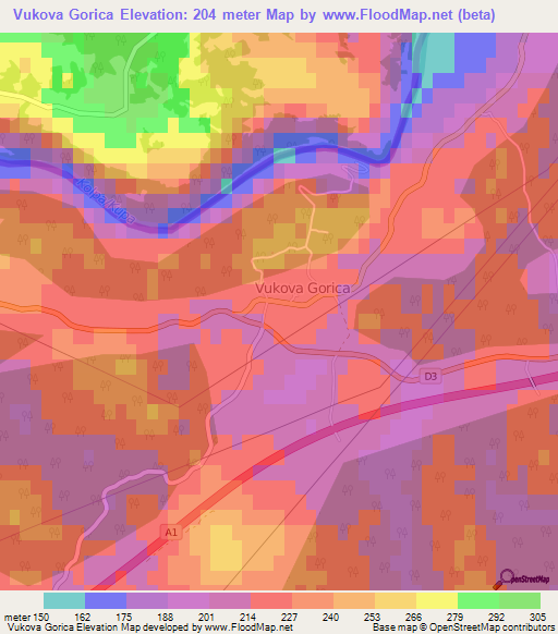 Vukova Gorica,Croatia Elevation Map