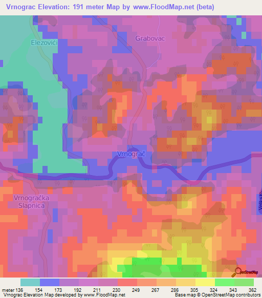 Vrnograc,Bosnia and Herzegovina Elevation Map