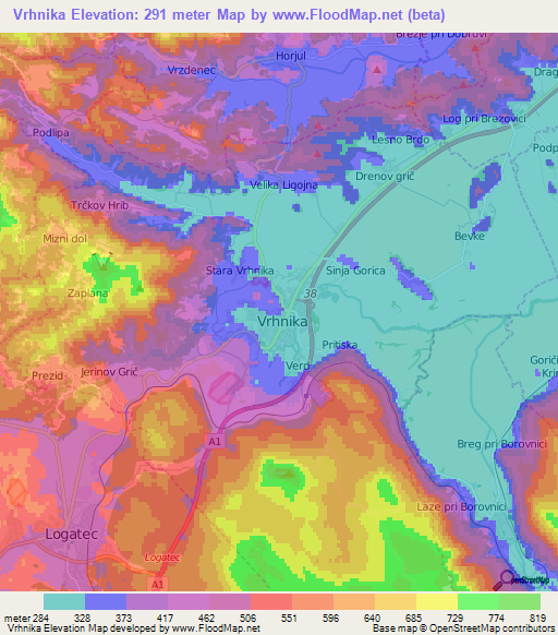 Vrhnika,Slovenia Elevation Map