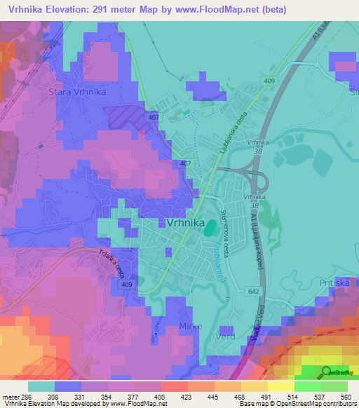 Vrhnika,Slovenia Elevation Map