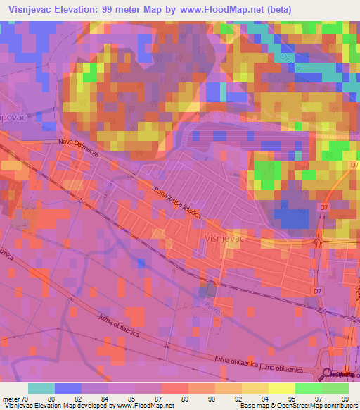 Visnjevac,Croatia Elevation Map