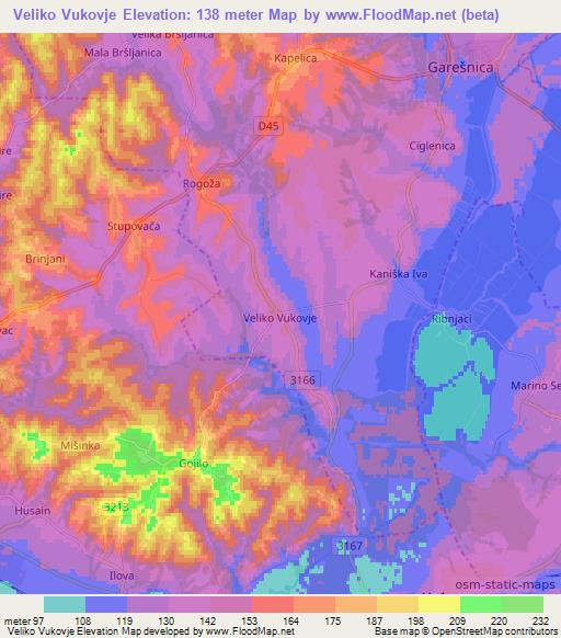 Veliko Vukovje,Croatia Elevation Map