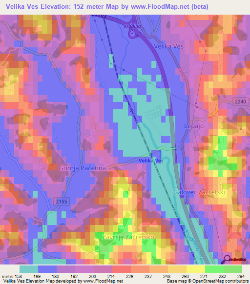 Velika Ves,Croatia Elevation Map