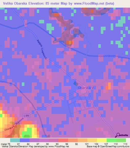 Velika Obarska,Bosnia and Herzegovina Elevation Map