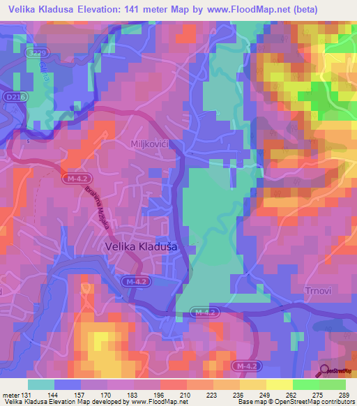Velika Kladusa,Bosnia and Herzegovina Elevation Map