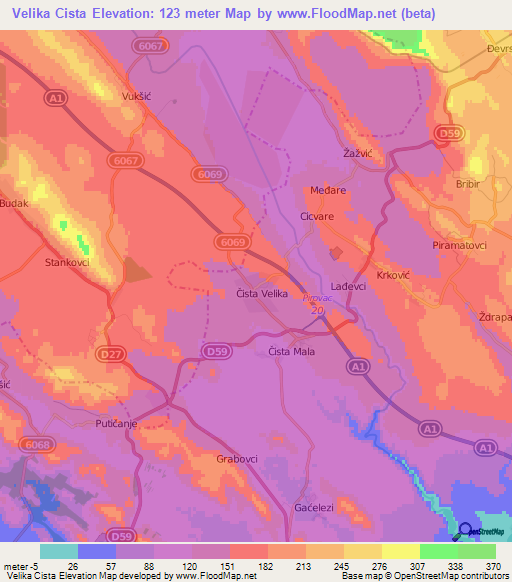Velika Cista,Croatia Elevation Map