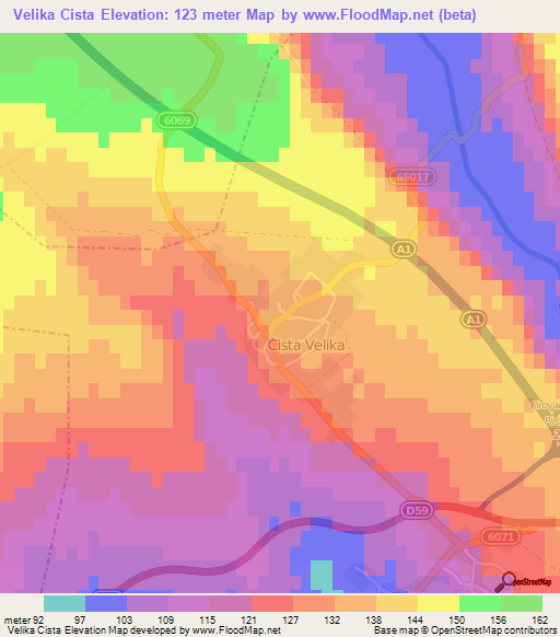 Velika Cista,Croatia Elevation Map