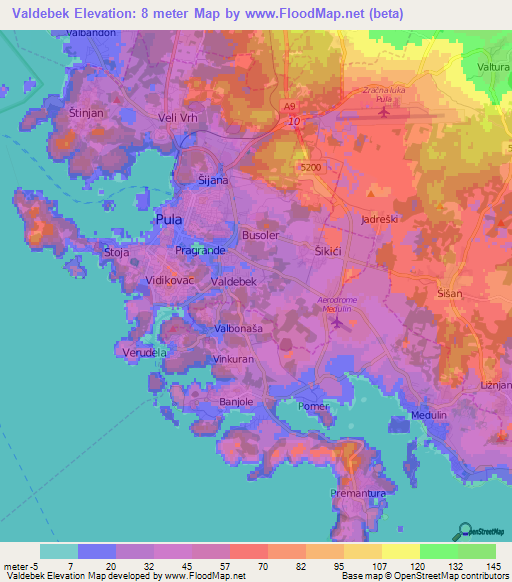 Valdebek,Croatia Elevation Map