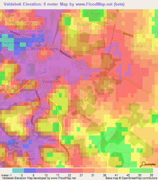 Valdebek,Croatia Elevation Map