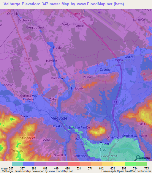 Valburga,Slovenia Elevation Map