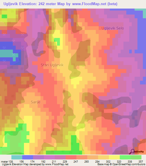 Ugljevik,Bosnia and Herzegovina Elevation Map