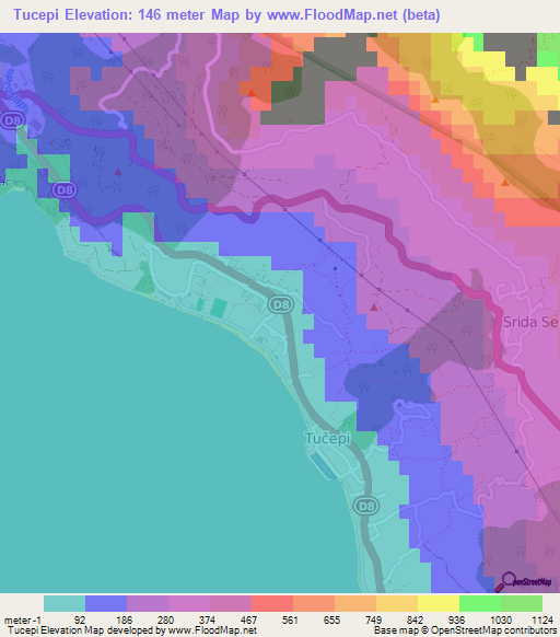 Tucepi,Croatia Elevation Map